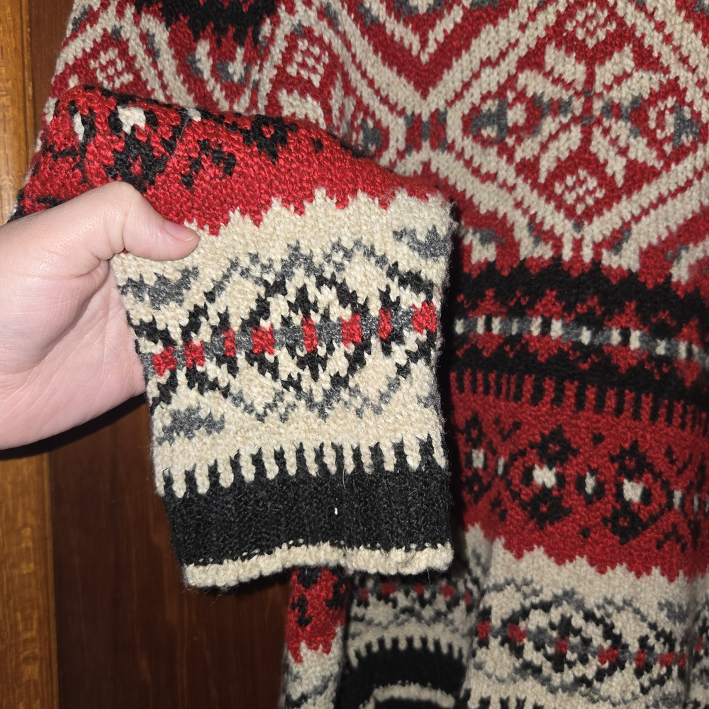 Basic Editions Red, Cream & Black Fair Isle Crewneck Sweater - Picture 3 of 5